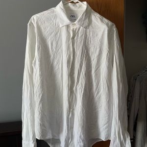 Mens white Zara button down textured shirt size large